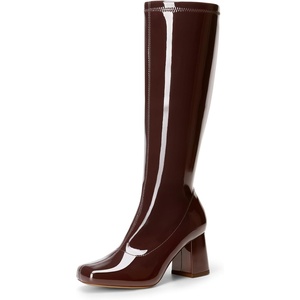 DREAM PAIRS Women’s Gogo Boots Square Toe Chunky Wide Calf Knee High Boots(Brown)