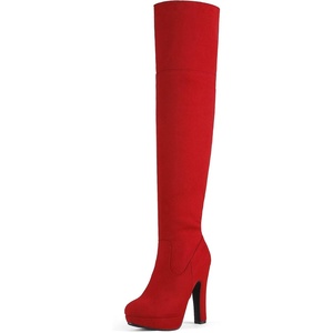 DREAM PAIRS Women’s HIGHPLAT Chunky Thigh High Over The Knee High Heel Boots(Red)