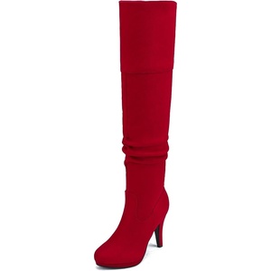DREAM PAIRS Women’s HIGHPLAT Chunky Thigh High Over The Knee High Heel Boots(Red-1)