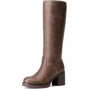 DREAM PAIRS Women’s Knee High Boots Chunky Platform Heel Round Toe Boots for Women Side Zipper Stylish Comfortable Tall Boots(Dark Brown)
