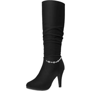DREAM PAIRS Women’s Knee High Platform Heel Boots(Black/Nubuck)