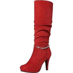 DREAM PAIRS Women’s Knee High Platform Heel Boots(Red-m)