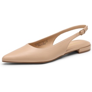 DREAM PAIRS Women’s Slingback Dressy Pointed Toe Ballet Flats with Buckle Strap Low Heel Dress Flat Shoes(Nude)