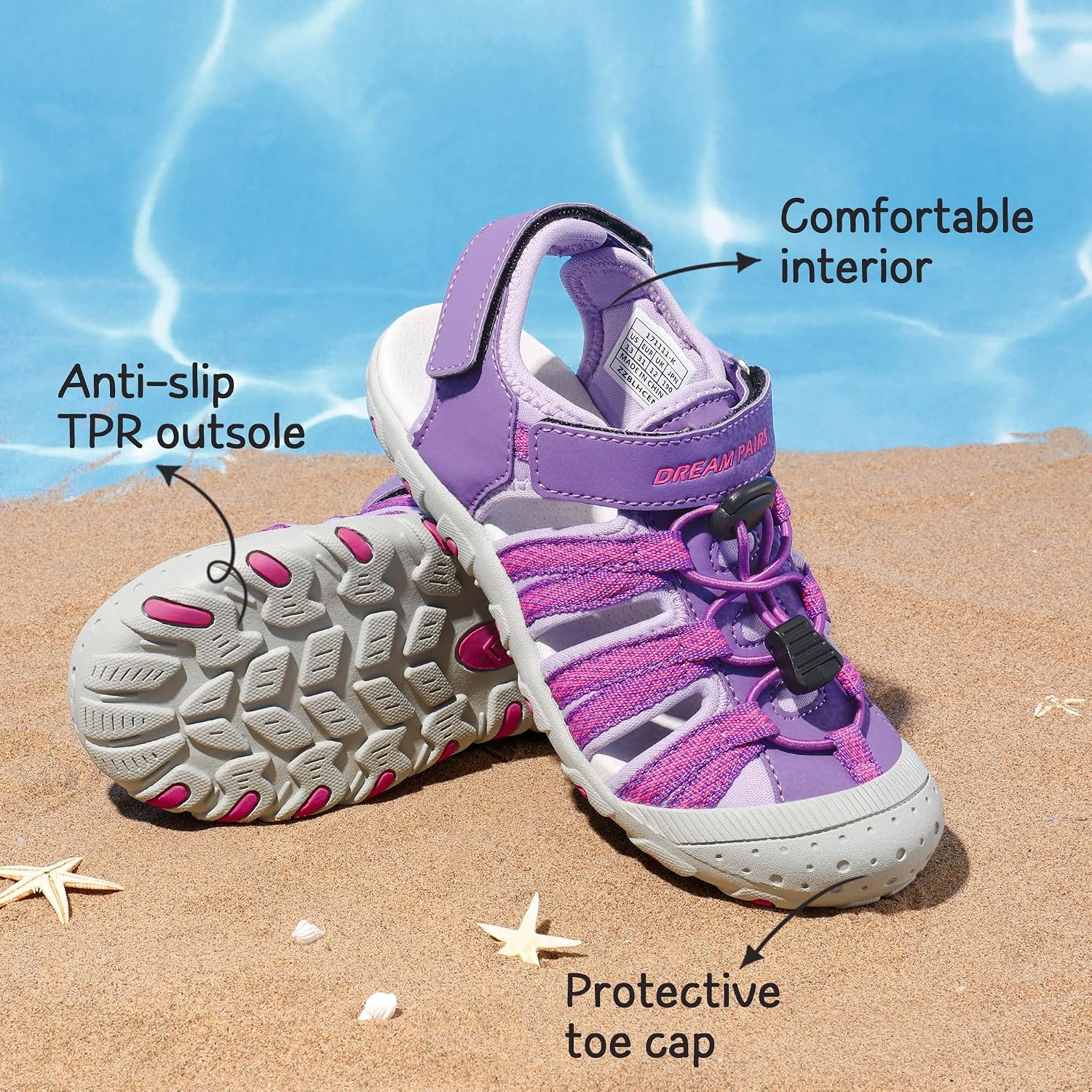 image:imageDREAM PAIRS Boys Girls Summer Outdoor Athletic Sport Sandals Hiking Beach Casual Water Closed Toe Adjustable Multicolor for ToddlerLittleBig KidsAll Purple