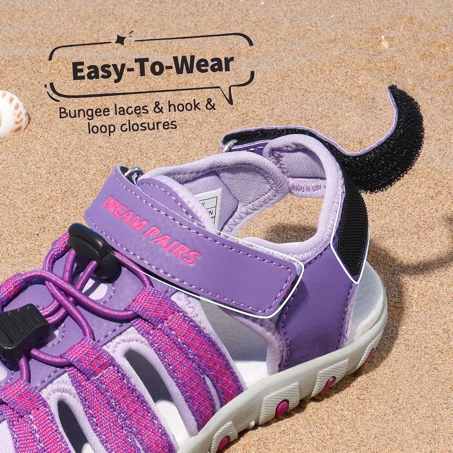 image:imageDREAM PAIRS Boys Girls Summer Outdoor Athletic Sport Sandals Hiking Beach Casual Water Closed Toe Adjustable Multicolor for ToddlerLittleBig KidsAll Purple