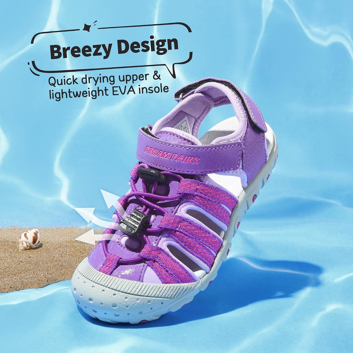 image:imageDREAM PAIRS Boys Girls Summer Outdoor Athletic Sport Sandals Hiking Beach Casual Water Closed Toe Adjustable Multicolor for ToddlerLittleBig KidsAll Purple