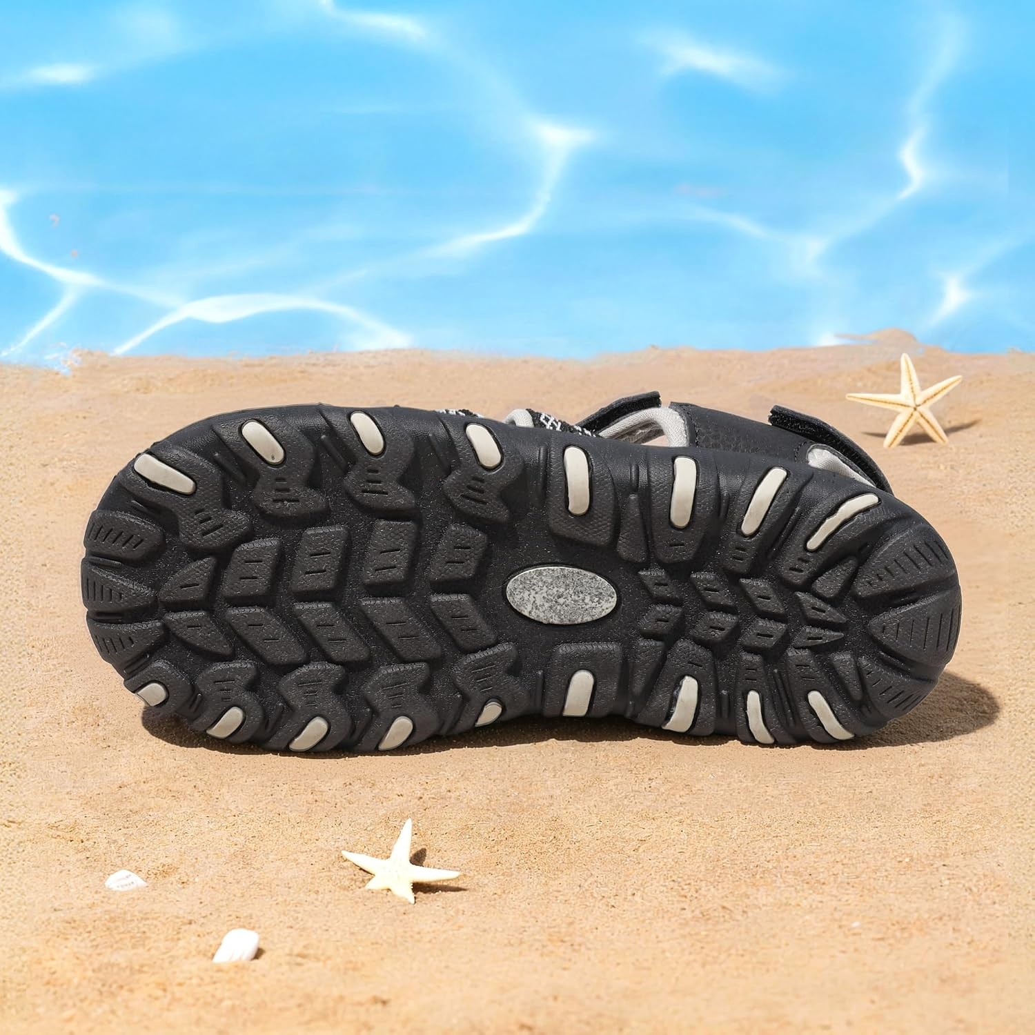 image:imageDREAM PAIRS Boys Girls Summer Outdoor Athletic Sport Sandals Hiking Beach Casual Water Closed Toe Adjustable Multicolor for ToddlerLittleBig KidsBlackGrey