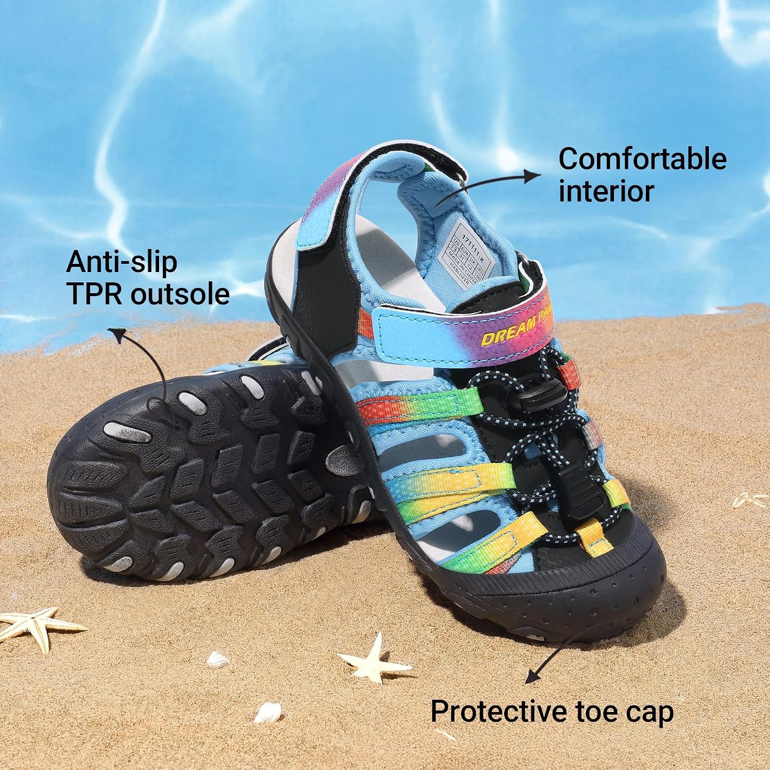 image:imageDREAM PAIRS Boys Girls Summer Outdoor Athletic Sport Sandals Hiking Beach Casual Water Closed Toe Adjustable Multicolor for ToddlerLittleBig KidsBlueBlack