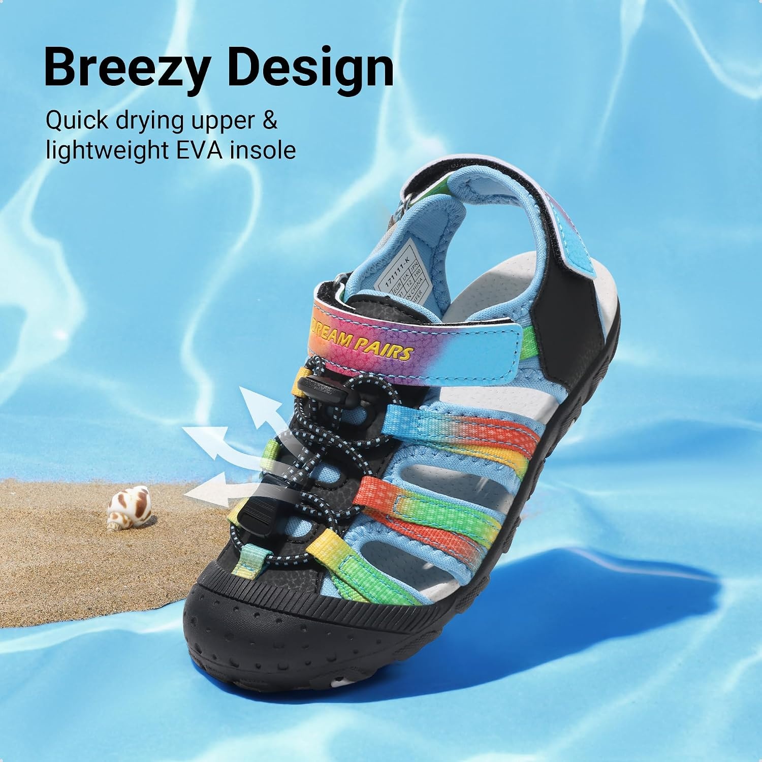 image:imageDREAM PAIRS Boys Girls Summer Outdoor Athletic Sport Sandals Hiking Beach Casual Water Closed Toe Adjustable Multicolor for ToddlerLittleBig KidsBlueBlack