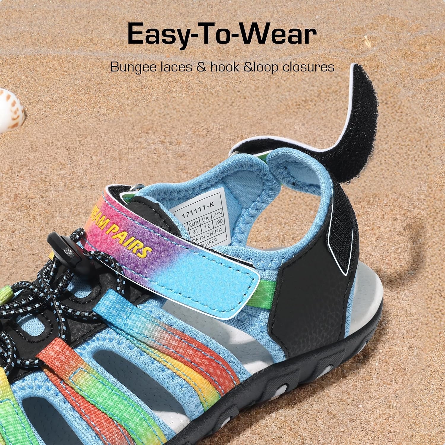 image:imageDREAM PAIRS Boys Girls Summer Outdoor Athletic Sport Sandals Hiking Beach Casual Water Closed Toe Adjustable Multicolor for ToddlerLittleBig KidsBlueBlack