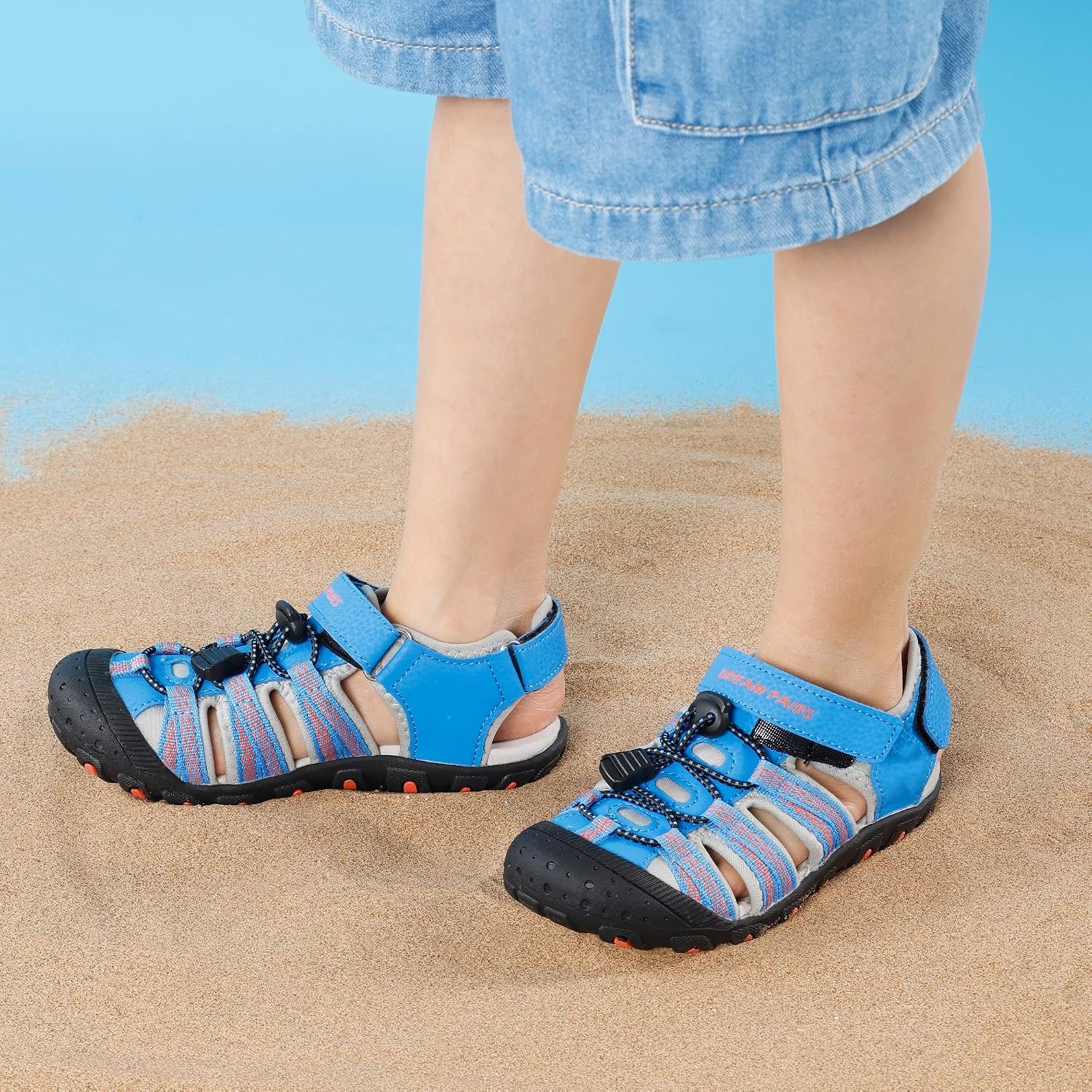 image:imageDREAM PAIRS Boys Girls Summer Outdoor Athletic Sport Sandals Hiking Beach Casual Water Closed Toe Adjustable Multicolor for ToddlerLittleBig KidsBlueGreyRed