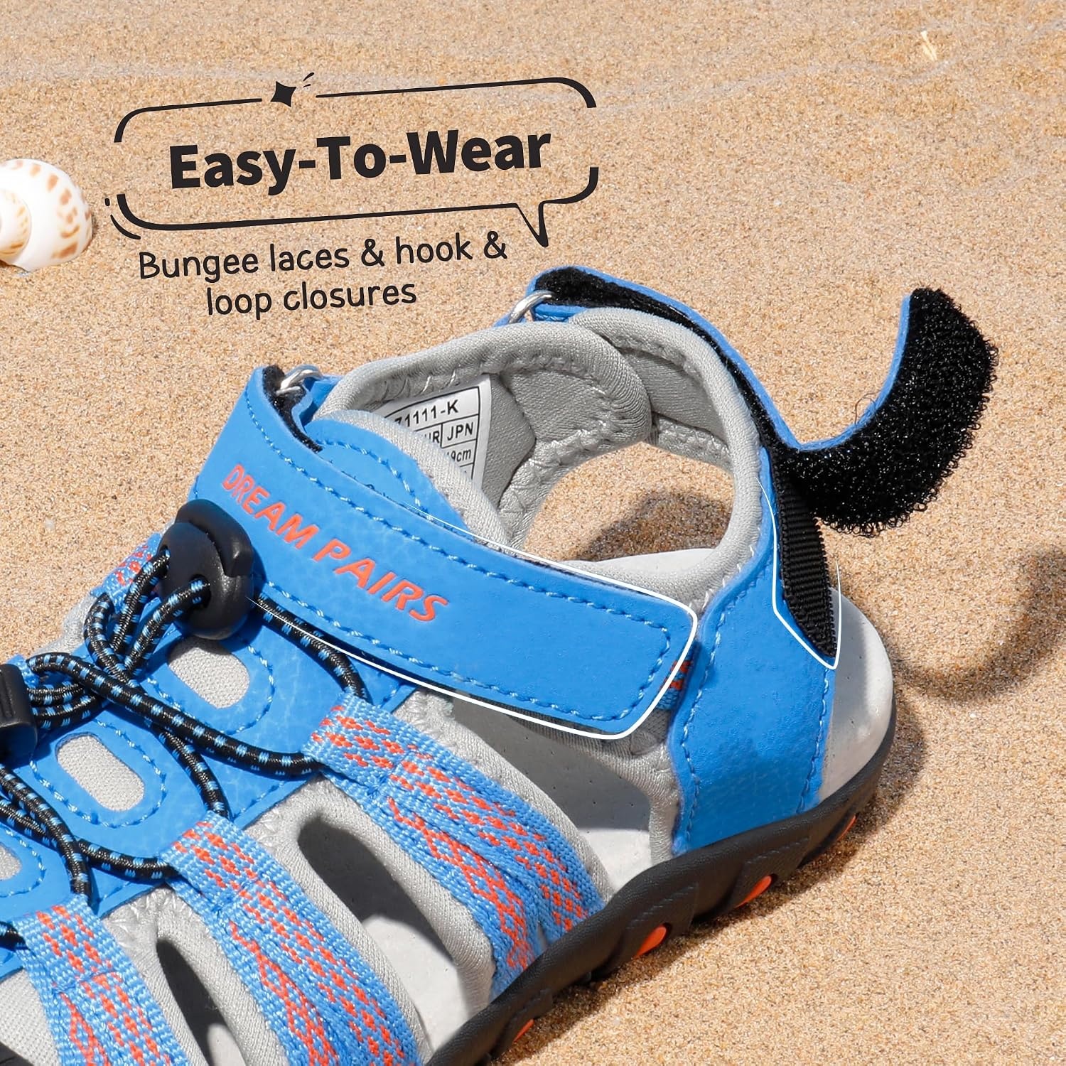 image:imageDREAM PAIRS Boys Girls Summer Outdoor Athletic Sport Sandals Hiking Beach Casual Water Closed Toe Adjustable Multicolor for ToddlerLittleBig KidsBlueGreyRed