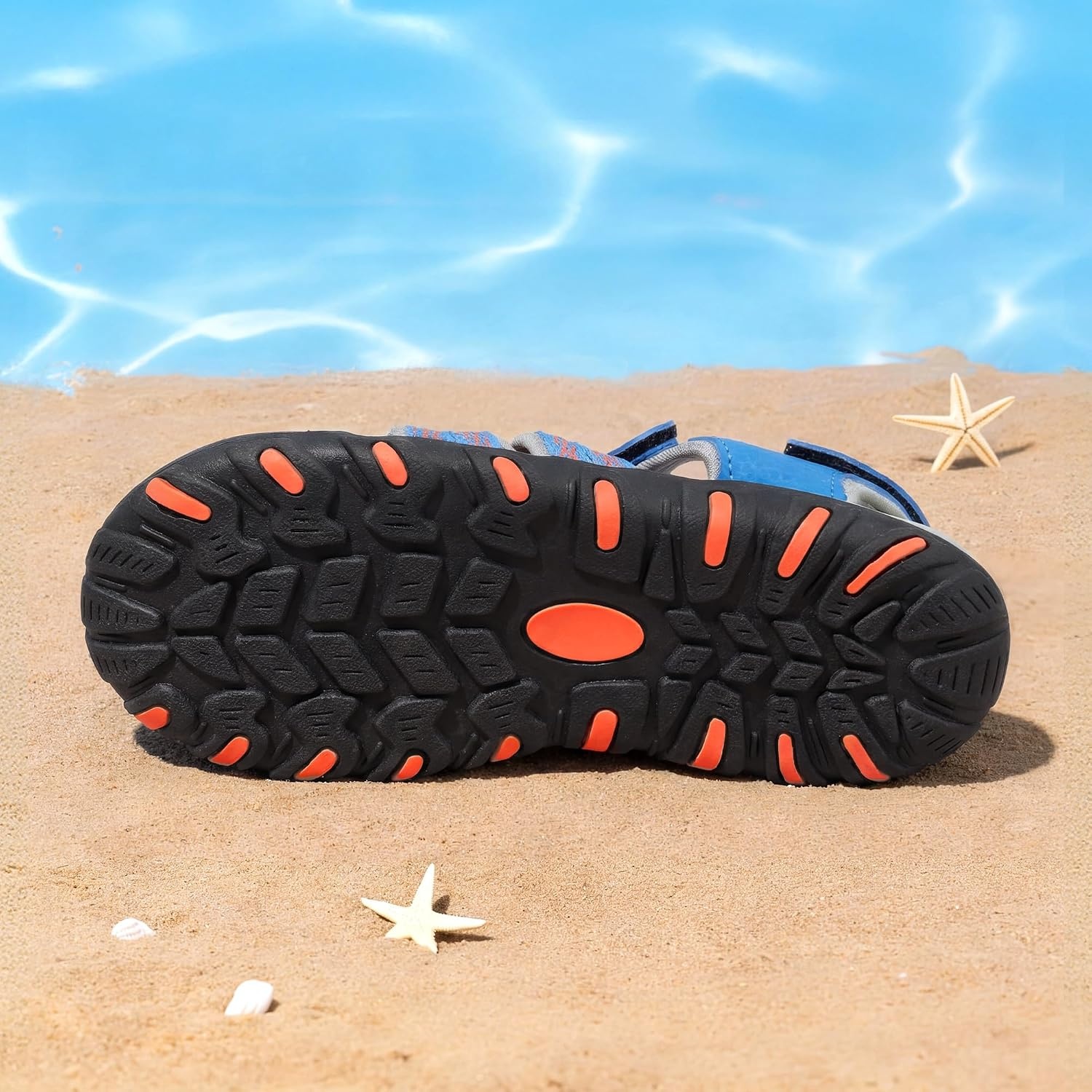 image:imageDREAM PAIRS Boys Girls Summer Outdoor Athletic Sport Sandals Hiking Beach Casual Water Closed Toe Adjustable Multicolor for ToddlerLittleBig KidsBlueGreyRed