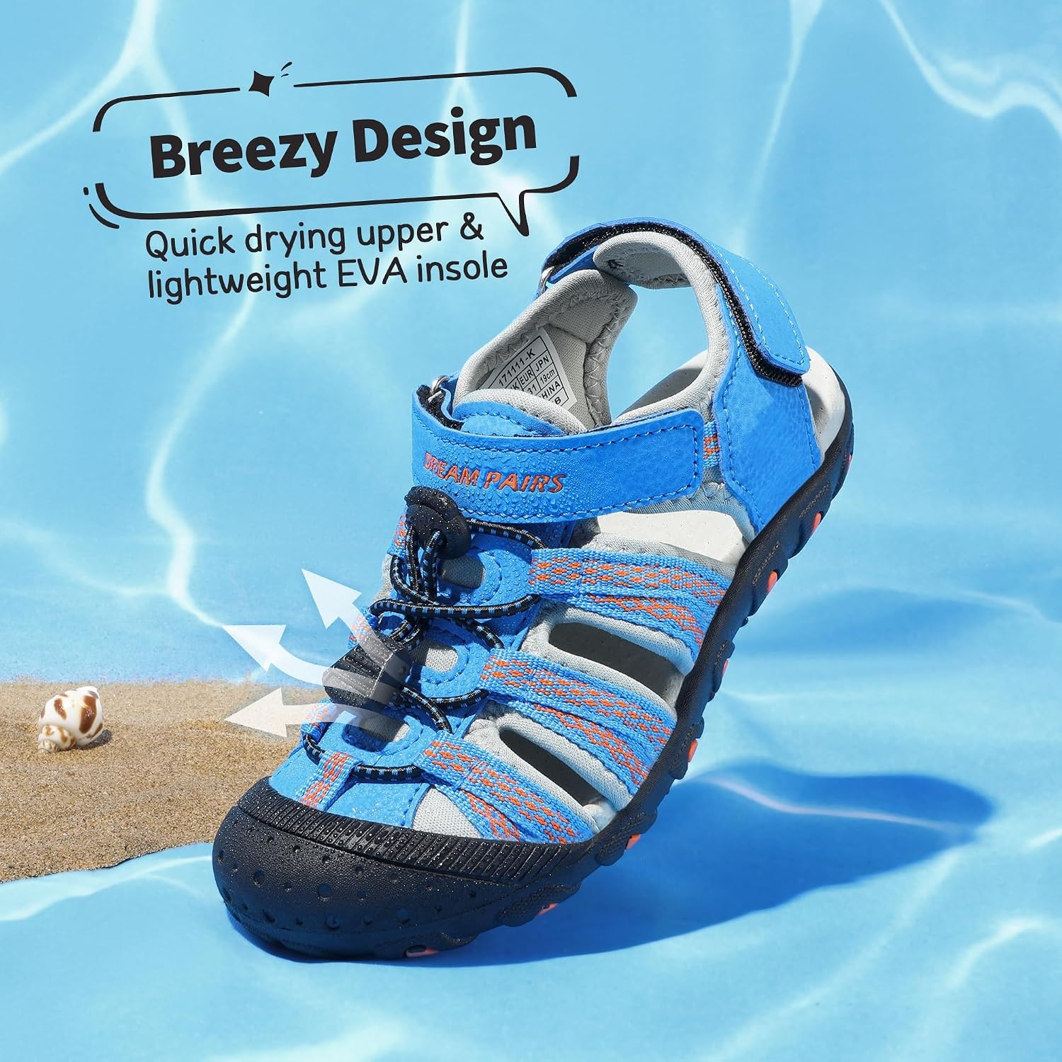 image:imageDREAM PAIRS Boys Girls Summer Outdoor Athletic Sport Sandals Hiking Beach Casual Water Closed Toe Adjustable Multicolor for ToddlerLittleBig KidsBlueGreyRed