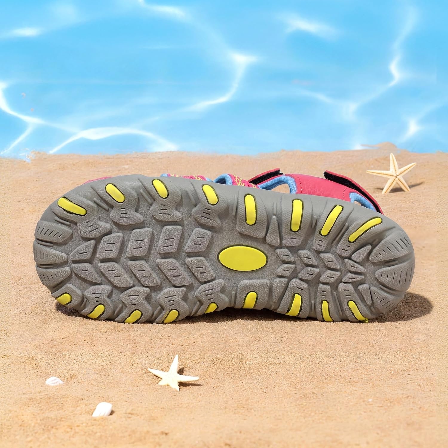 image:imageDREAM PAIRS Boys Girls Summer Outdoor Athletic Sport Sandals Hiking Beach Casual Water Closed Toe Adjustable Multicolor for ToddlerLittleBig KidsFuchsiaCyanNeonGreen