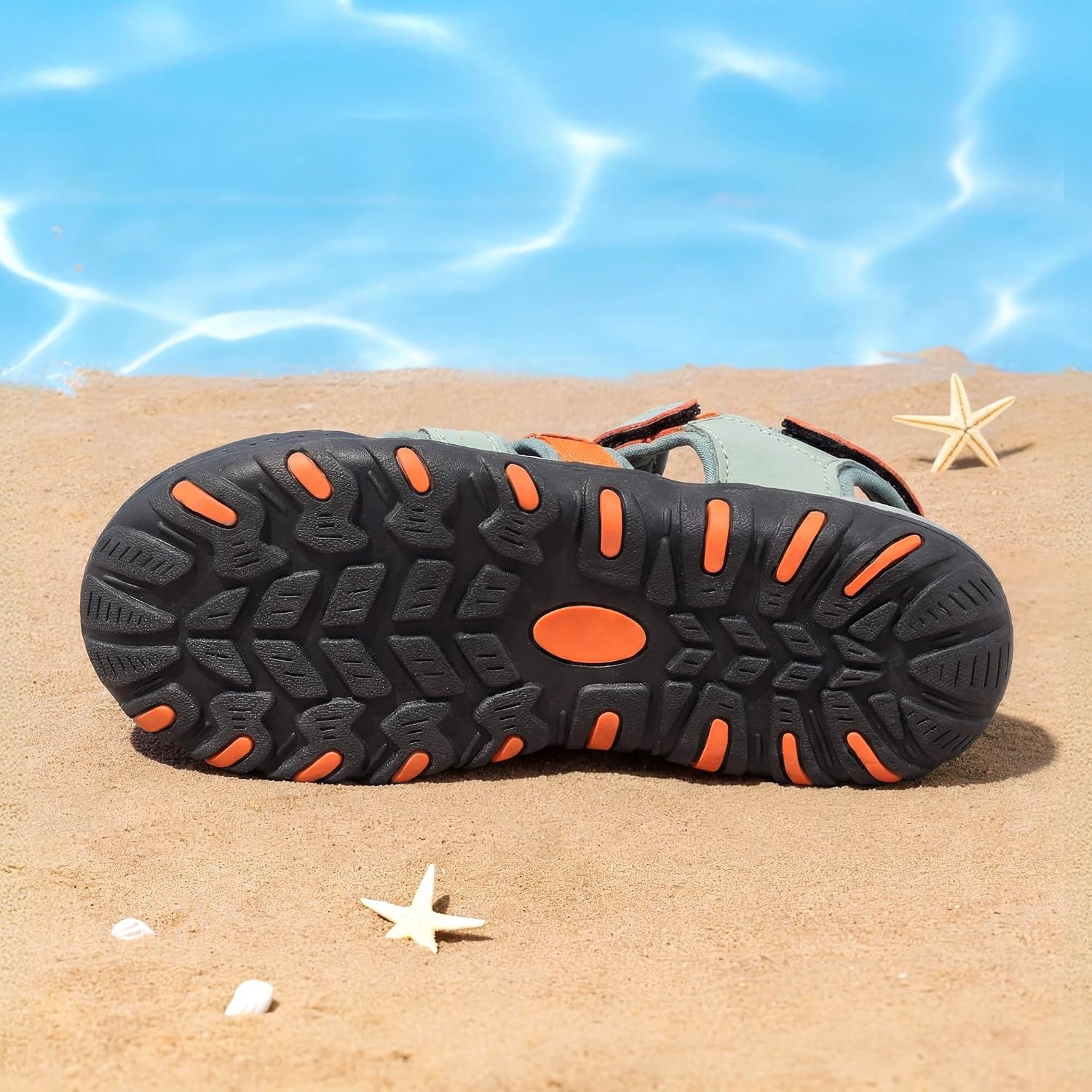 image:imageDREAM PAIRS Boys Girls Summer Outdoor Athletic Sport Sandals Hiking Beach Casual Water Closed Toe Adjustable Multicolor for ToddlerLittleBig KidsGreenOrange