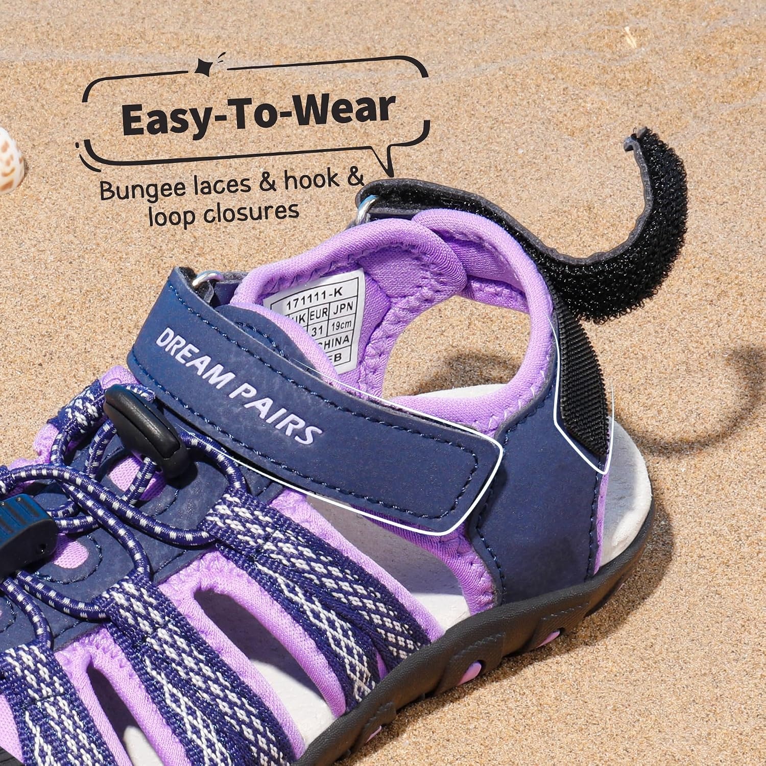 image:imageDREAM PAIRS Boys Girls Summer Outdoor Athletic Sport Sandals Hiking Beach Casual Water Closed Toe Adjustable Multicolor for ToddlerLittleBig KidsPurple