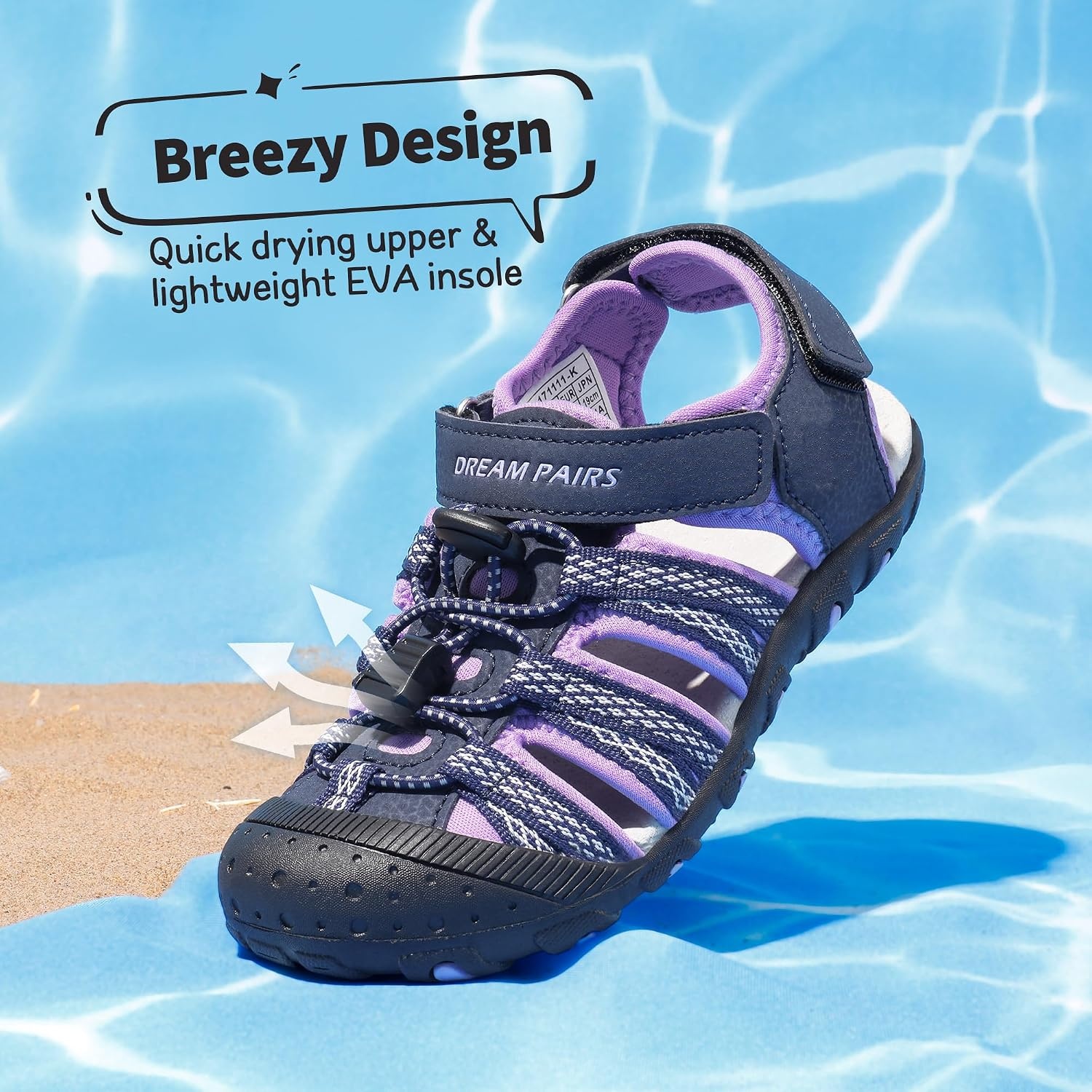 image:imageDREAM PAIRS Boys Girls Summer Outdoor Athletic Sport Sandals Hiking Beach Casual Water Closed Toe Adjustable Multicolor for ToddlerLittleBig KidsPurple