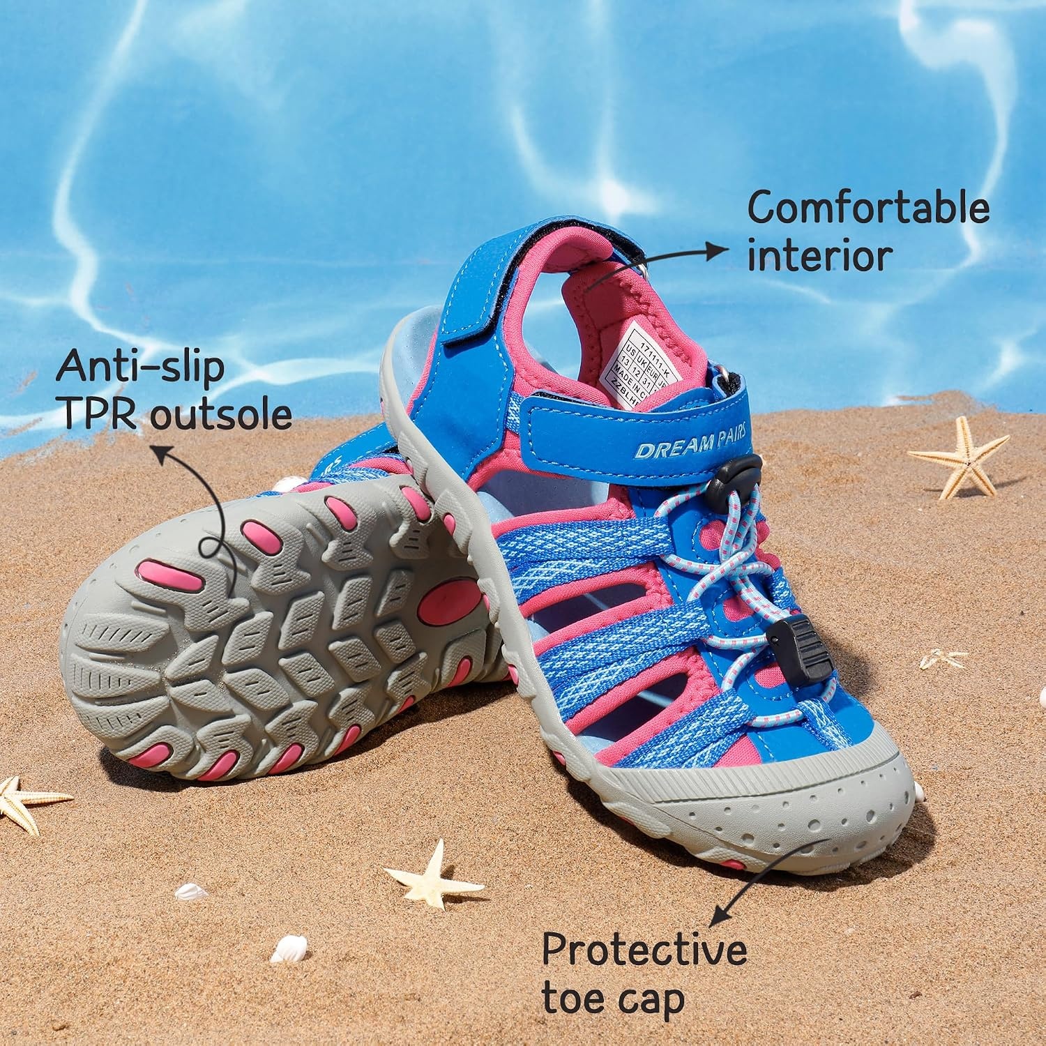 image:imageDREAM PAIRS Boys Girls Summer Outdoor Athletic Sport Sandals Hiking Beach Casual Water Closed Toe Adjustable Multicolor for ToddlerLittleBig KidsRoyalFuchsia
