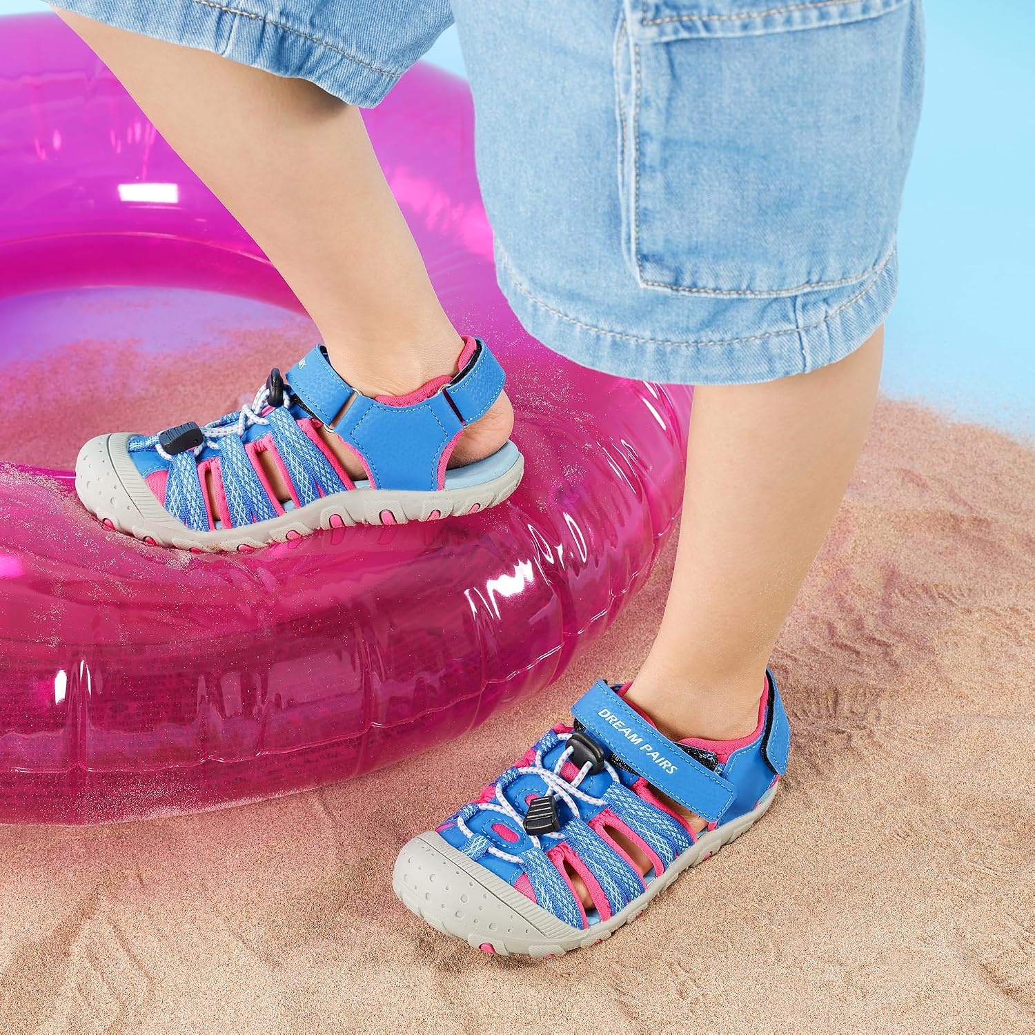 image:imageDREAM PAIRS Boys Girls Summer Outdoor Athletic Sport Sandals Hiking Beach Casual Water Closed Toe Adjustable Multicolor for ToddlerLittleBig KidsRoyalFuchsia