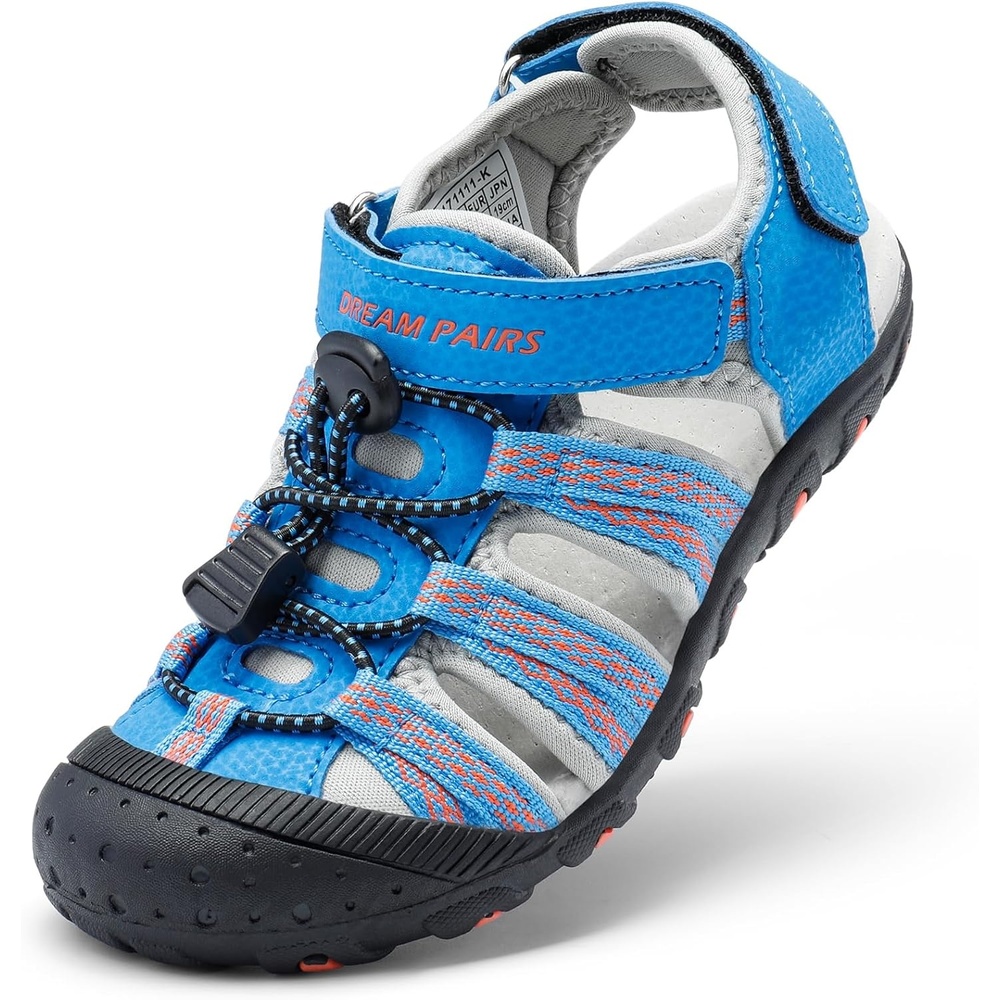 image:imageDREAM PAIRS Boys Girls Summer Outdoor Athletic Sport Sandals Hiking Beach Casual Water Closed Toe Adjustable Multicolor for ToddlerLittleBig KidsBlueGreyRed