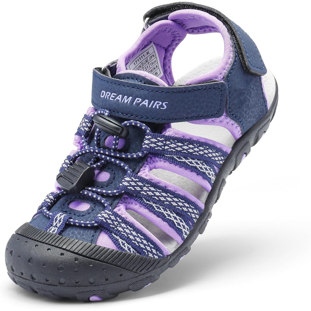 image:imageDREAM PAIRS Boys Girls Summer Outdoor Athletic Sport Sandals Hiking Beach Casual Water Closed Toe Adjustable Multicolor for ToddlerLittleBig KidsPurple