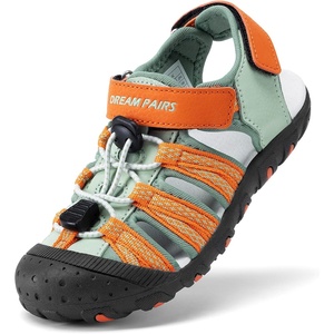 DREAM PAIRS Boys Girls Summer Outdoor Athletic Sport Sandals Hiking Beach Casual Water Closed Toe Adjustable Multicolor for Toddler/Little/Big Kids(Green/Orange)
