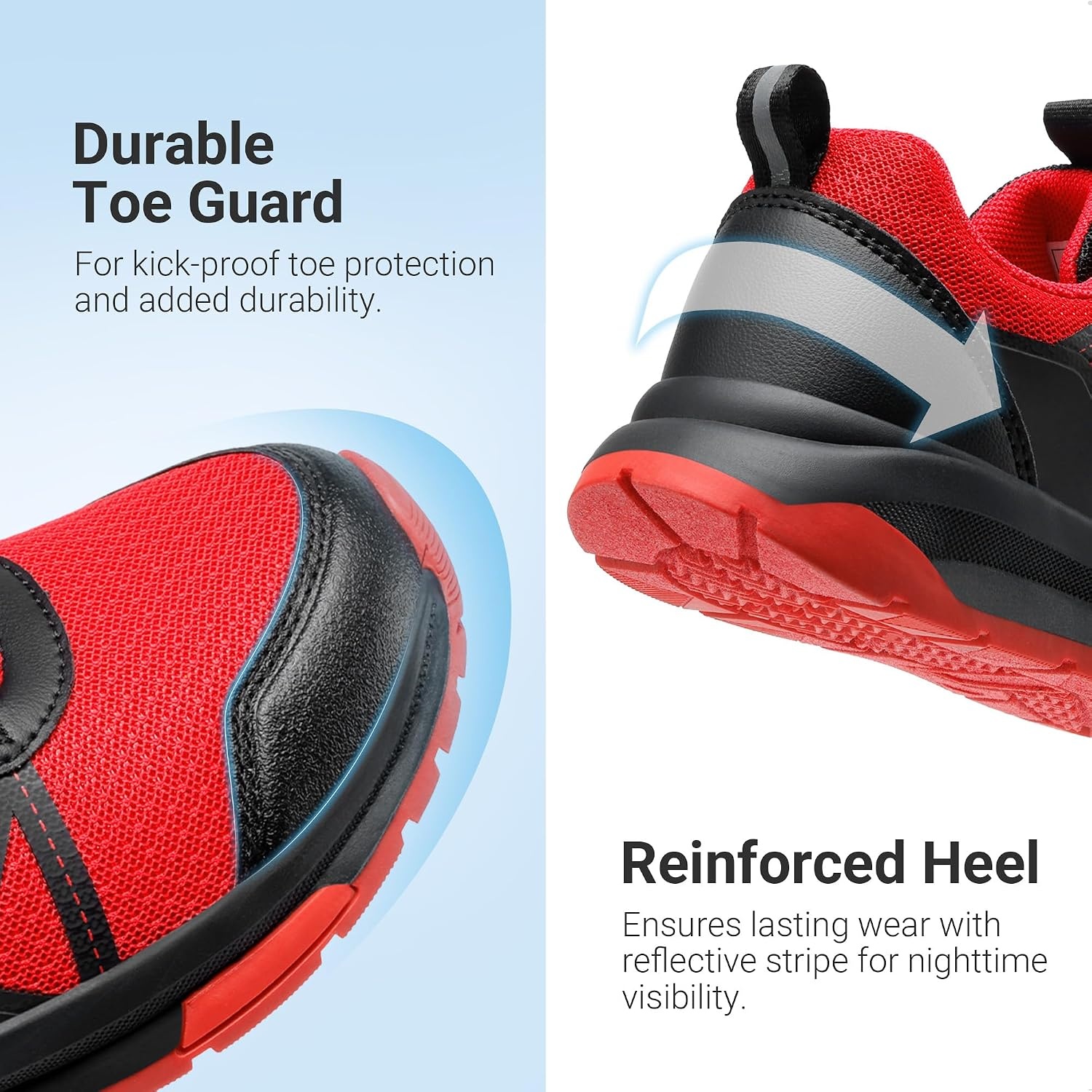 image:imageDREAM PAIRS Boys Girls Shoes Kids DuraPlay Tennis Running Non Slip Athletic Walking Lightweight Lace Up Footwear Sneakers for LittleBig KidRedBlack
