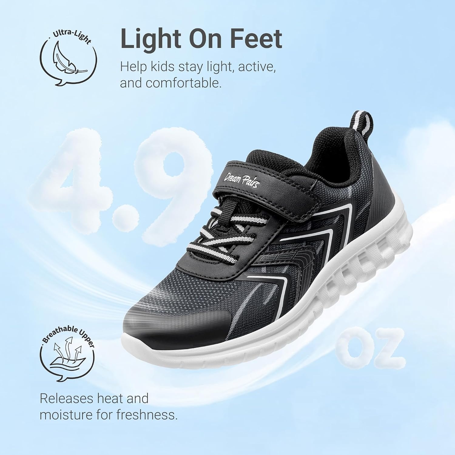 image:imageDREAM PAIRS Kids Shoes Boys Girls Running Footwear Athletic School Sneakers Breathable Lightweight for Little Big KidBlack