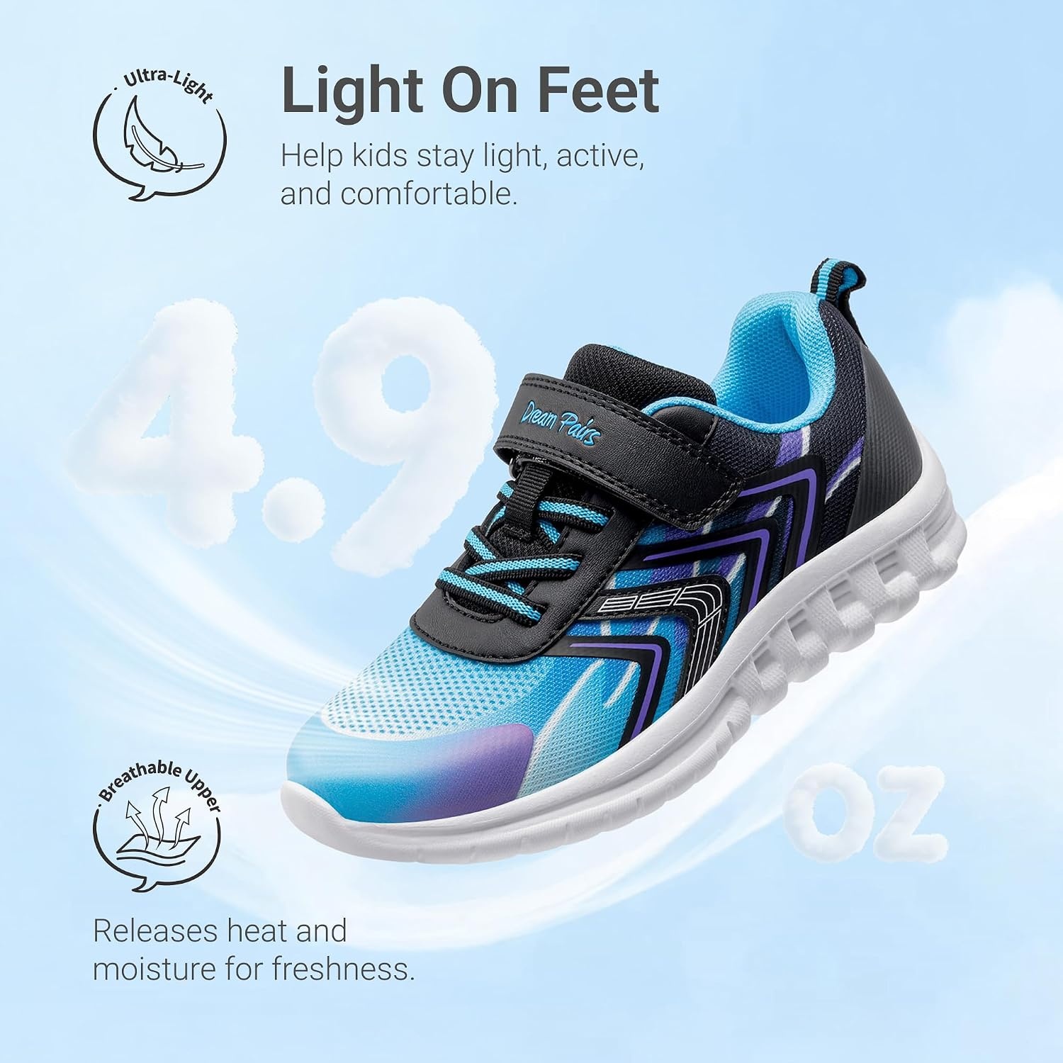 image:imageDREAM PAIRS Kids Shoes Boys Girls Running Footwear Athletic School Sneakers Breathable Lightweight for Little Big KidBlueBlack