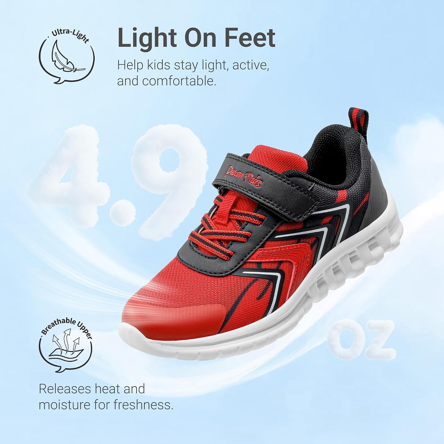 image:imageDREAM PAIRS Kids Shoes Boys Girls Running Footwear Athletic School Sneakers Breathable Lightweight for Little Big KidRedBlack