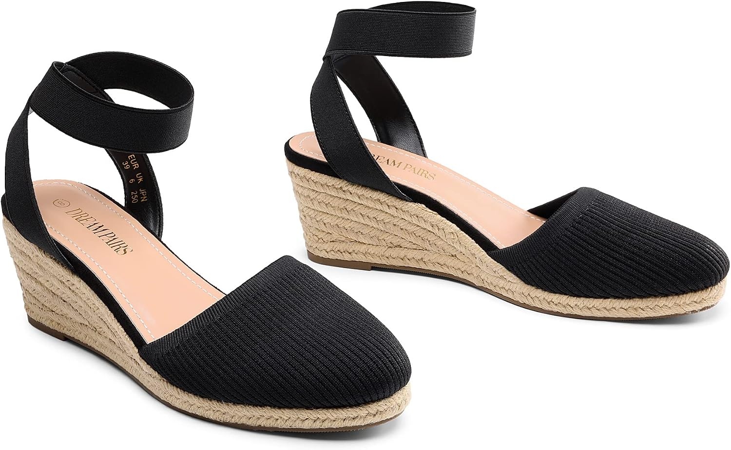image:imageDREAM PAIRS Womens Elastic Ankle Strap Espadrilles Wedge SandalsBlackknit