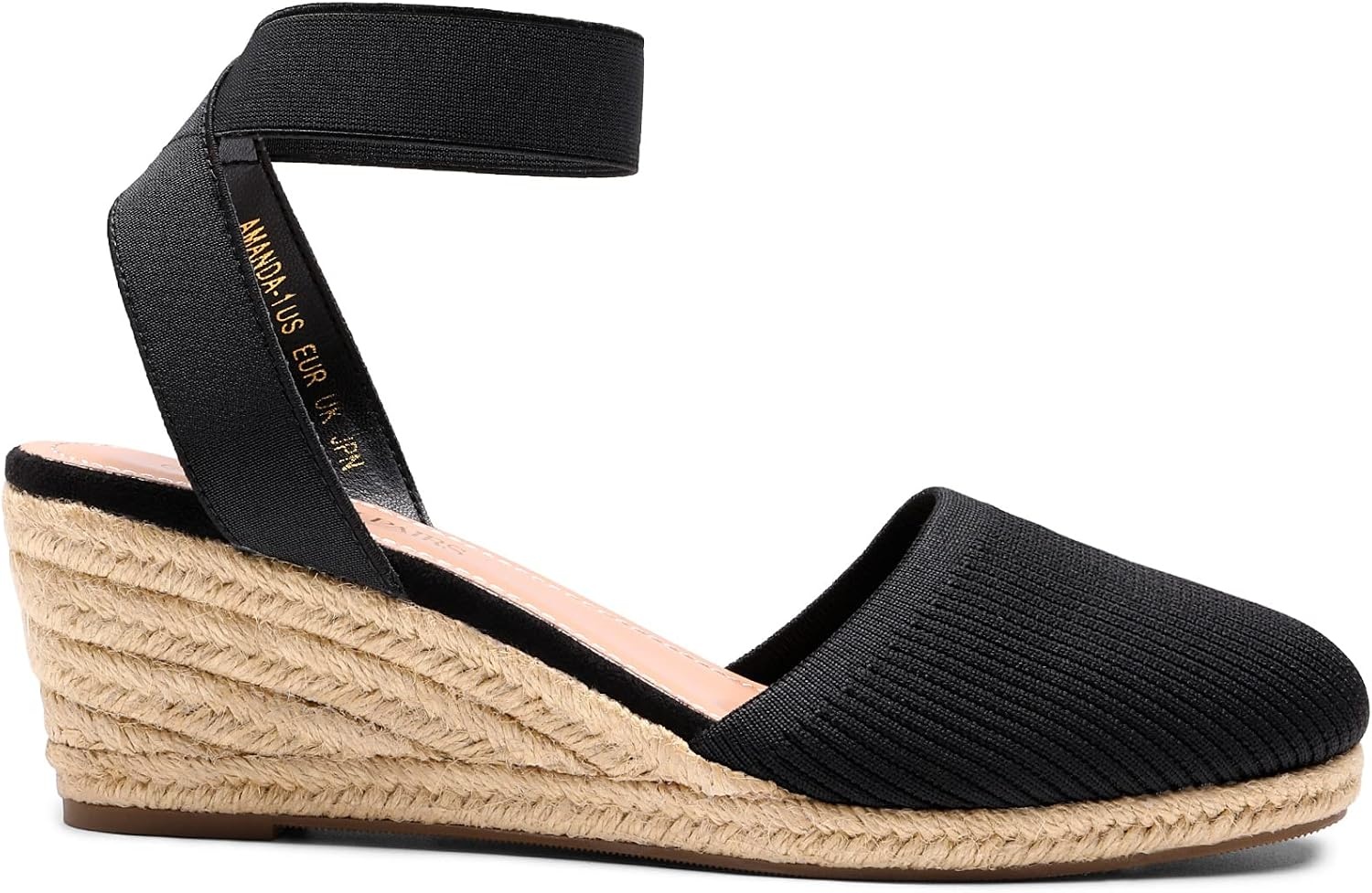 image:imageDREAM PAIRS Womens Elastic Ankle Strap Espadrilles Wedge SandalsBlackknit