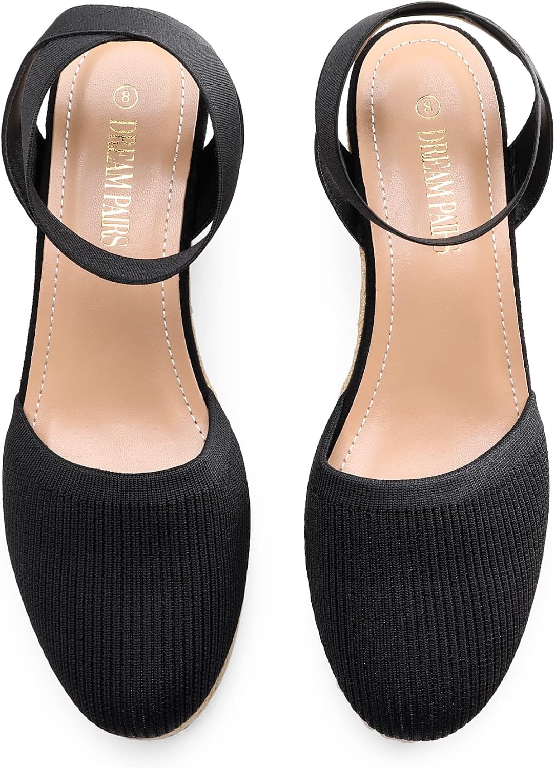 image:imageDREAM PAIRS Womens Elastic Ankle Strap Espadrilles Wedge SandalsBlackknit