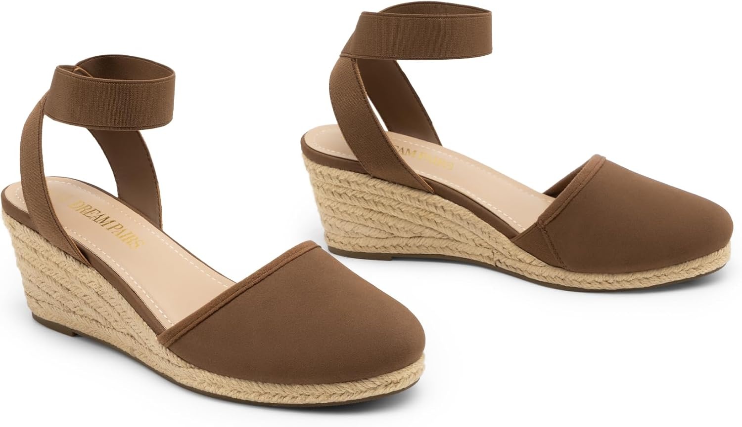 image:imageDREAM PAIRS Womens Elastic Ankle Strap Espadrilles Wedge SandalsBrown