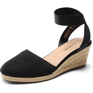 DREAM PAIRS Women’s Elastic Ankle Strap Espadrilles Wedge Sandals(Black-knit)