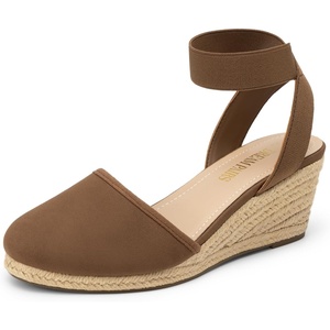 DREAM PAIRS Women’s Elastic Ankle Strap Espadrilles Wedge Sandals(Brown)
