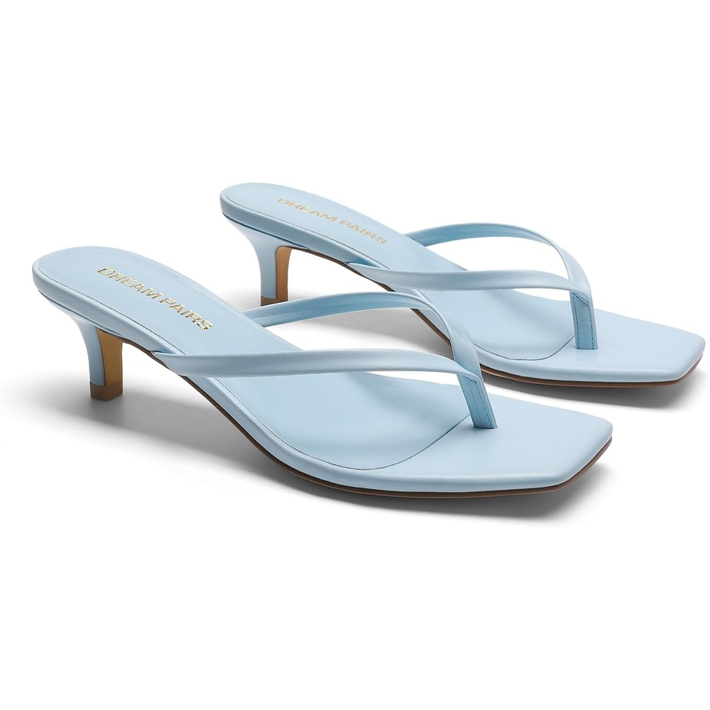 image:imageDREAM PAIRS Kitten Heels for Women Flip Flop Low Heels Square Open Toe Sandals Thong 197 Inch Heeled Sandals for Summer VacationLight Blue
