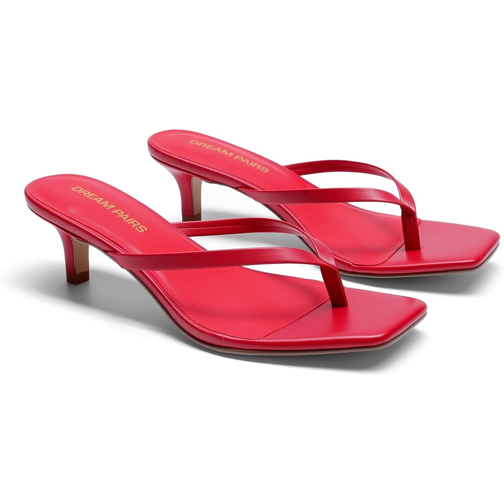 image:imageDREAM PAIRS Kitten Heels for Women Flip Flop Low Heels Square Open Toe Sandals Thong 197 Inch Heeled Sandals for Summer VacationRed