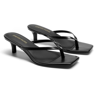 DREAM PAIRS Kitten Heels for Women Flip Flop Low Heels Square Open Toe Sandals Thong 1.97 Inch Heeled Sandals for Summer Vacation(Black)