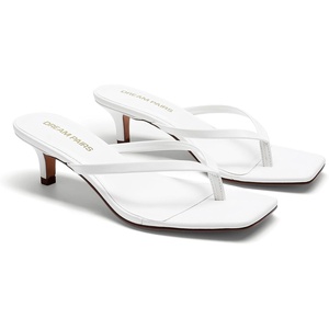 DREAM PAIRS Kitten Heels for Women Flip Flop Low Heels Square Open Toe Sandals Thong 1.97 Inch Heeled Sandals for Summer Vacation(White)