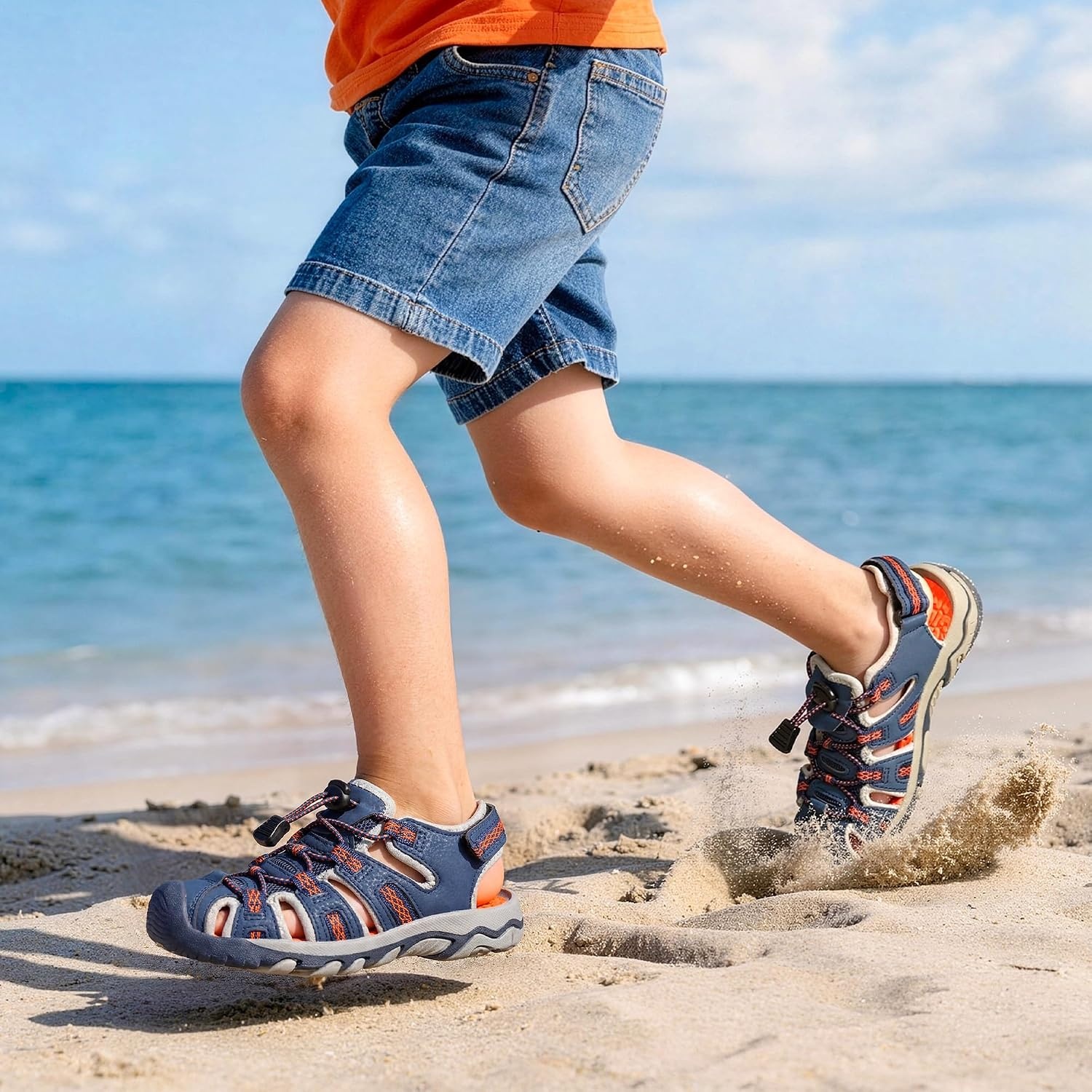 image:imageDREAM PAIRS Boys Girls Summer Outdoor Athletic Sport Sandals Walking Water Hiking Hook and Loop Adjustable Multicolor for ToddlerLittleBig KidsNavyOrange