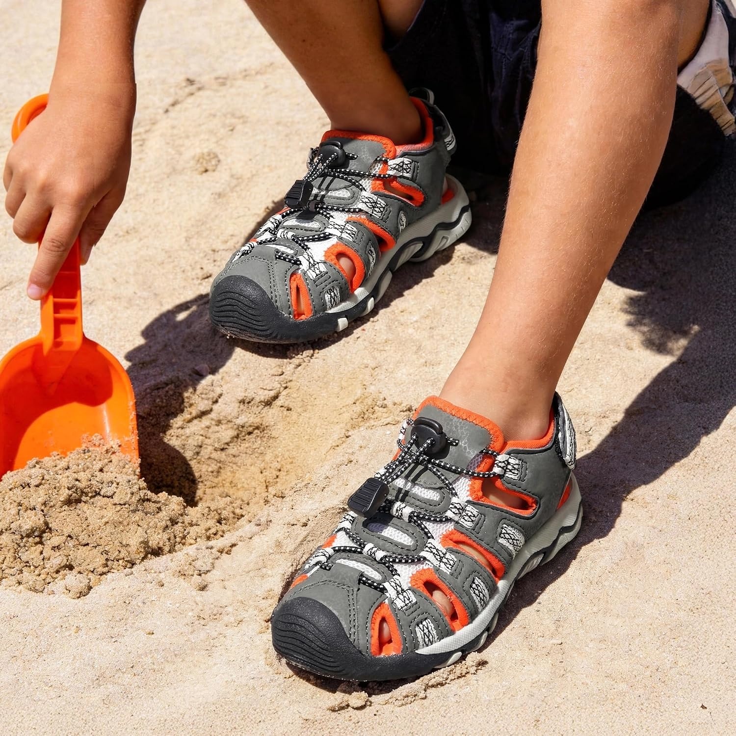 image:imageDREAM PAIRS Boys Girls Summer Outdoor Athletic Sport Sandals Walking Water Hiking Hook and Loop Adjustable Multicolor for ToddlerLittleBig KidsOliveGreenOrange