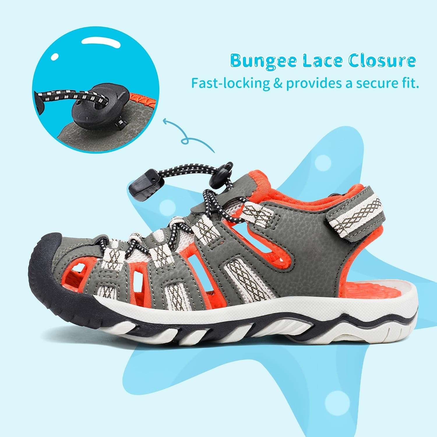 image:imageDREAM PAIRS Boys Girls Summer Outdoor Athletic Sport Sandals Walking Water Hiking Hook and Loop Adjustable Multicolor for ToddlerLittleBig KidsOliveGreenOrange
