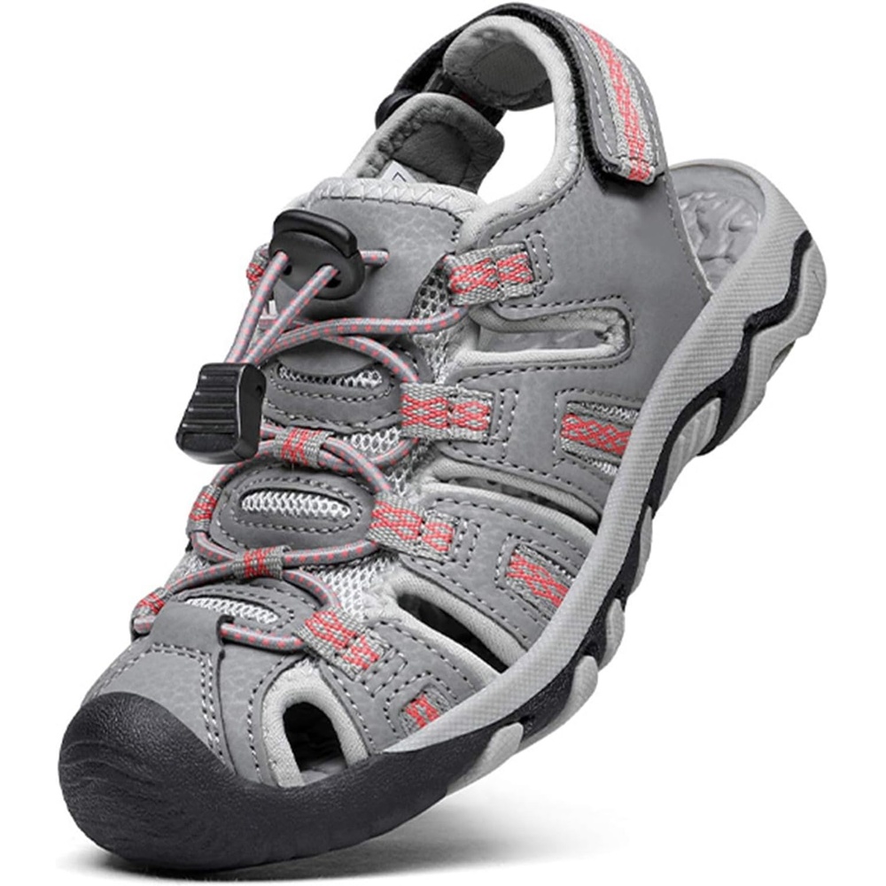 image:imageDREAM PAIRS Boys Girls Summer Outdoor Athletic Sport Sandals Walking Water Hiking Hook and Loop Adjustable Multicolor for ToddlerLittleBig KidsLightGreyCoral