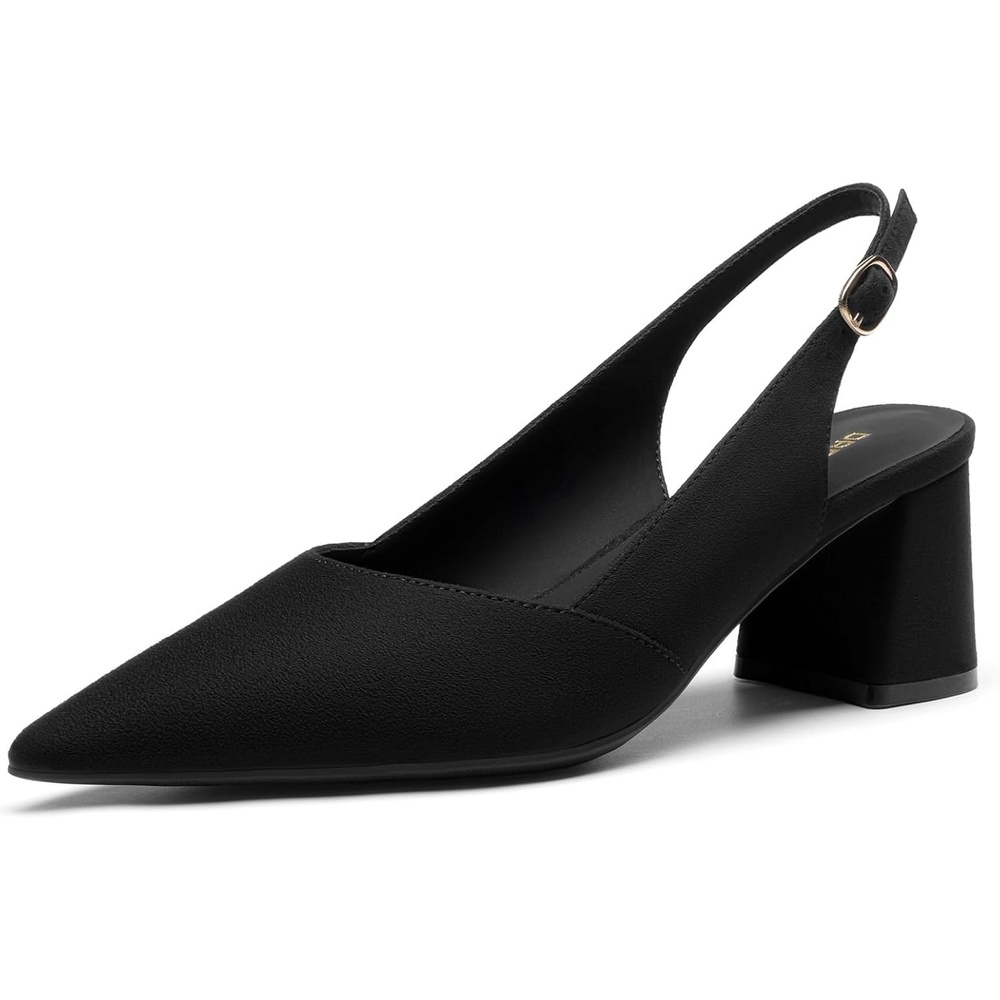 image:imageDREAM PAIRS Womens Slingback Chunky Heels for Women Comfortable Pointed Closed Toe Block Heels Wedding Party Womens Pumps Business Casual Work Dress ShoesBlacksuede