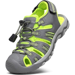 DREAM PAIRS Boys Girls Summer Outdoor Athletic Sport Sandals Walking Water Hiking Hook and Loop Adjustable Multicolor for Toddler/Little/Big Kids(Grey/Neon/Green)