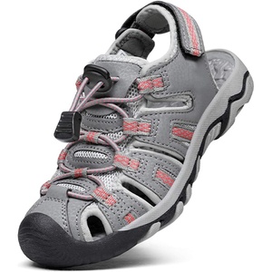 DREAM PAIRS Boys Girls Summer Outdoor Athletic Sport Sandals Walking Water Hiking Hook and Loop Adjustable Multicolor for Toddler/Little/Big Kids(Light/Grey/Coral)