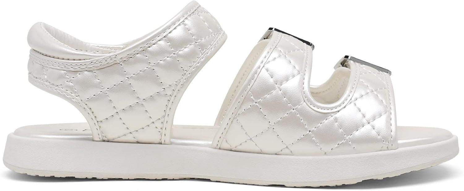 image:imageDREAM PAIRS Girls Sandals Open Toe Summer Shoes with Adjustable Strap Buckle ToddlerLittle KidBeigeWhite