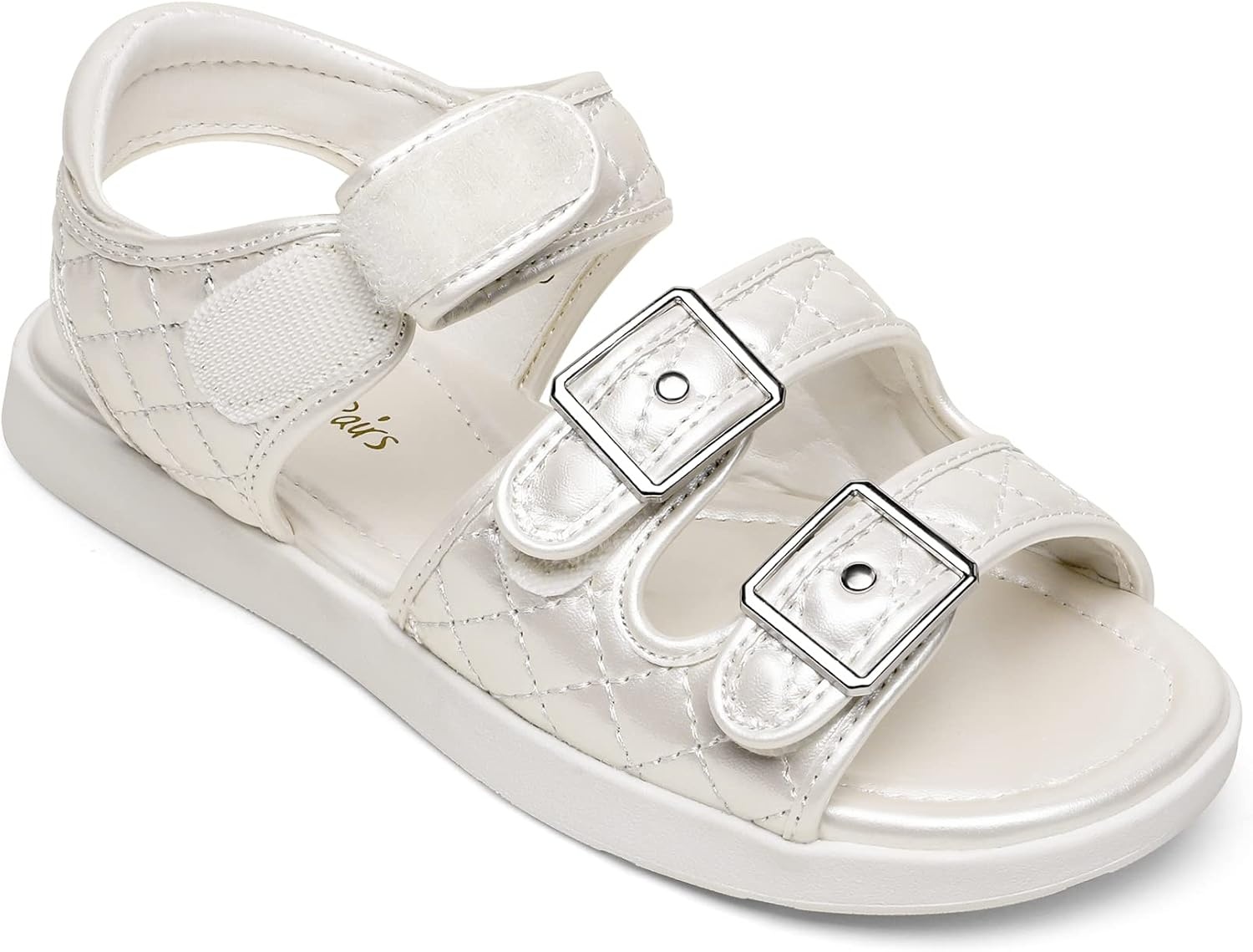 image:imageDREAM PAIRS Girls Sandals Open Toe Summer Shoes with Adjustable Strap Buckle ToddlerLittle KidBeigeWhite